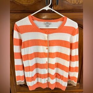 Bass Women’s Orange & White Button Up Vibrant Striped Cardigan! Size Large.